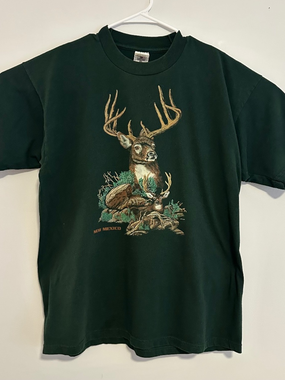 Men's Deer Elk Animal Graphic Print T-Shirt XL Green Vtg 1996 Short Sleeve